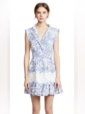 Alexis Blue & White Striped Lace-Trim Mini Dress